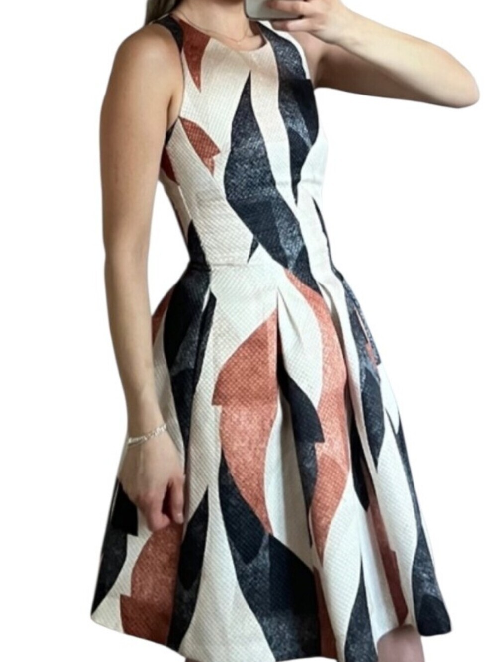 H&M Abstract Retro Brown Black Geometric Print Sleeveless Dress 12
